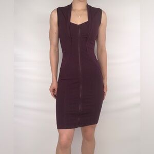 YIGAL AZROUEL Bordo‎ Elbise Zip Up Bodycon Dress Size 4 Purple USA